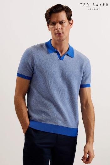 Ted Baker Blue Wulder Regular Short Sleeve Open Neck Polo Shirt (B49054) | £89