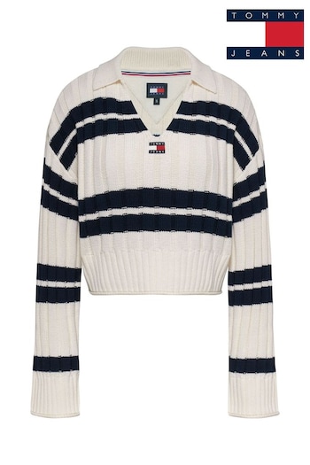 Tommy LINO Jeans Boxy Crop Stripe White Top (B49055) | £95
