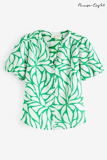 Phase Eight Green Louanna Linen Printed Shirt (B49082) | £75