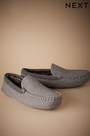 Taupe Brown Textured Moccasins Slippers (B49108) | £34