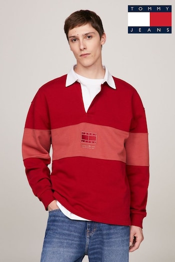 Tommy Jeans Red Tonal Flag Rugby Shirt (B49150) | £95