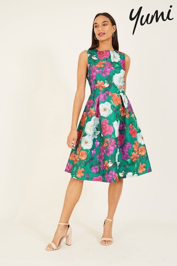 Yumi Green Floral Skater Dress (B49349) | £65