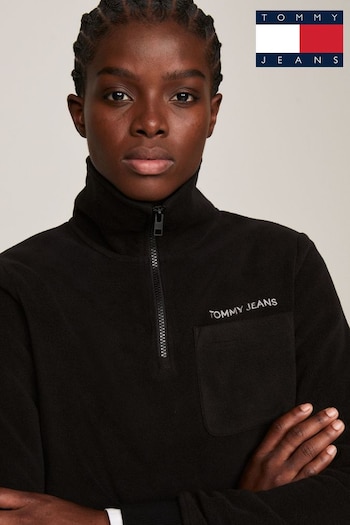 Tommy Jeans Regular Quarter Zip Through Black Sweater (B49351) | £95