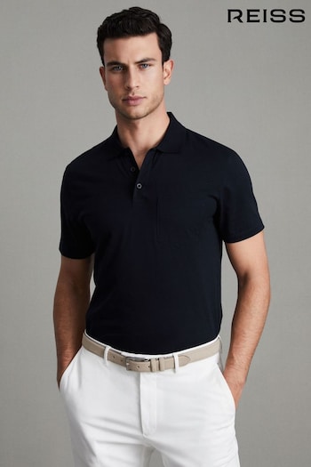 Reiss Navy Austin Mercerised Cotton Polo Shirt (B49472) | £68