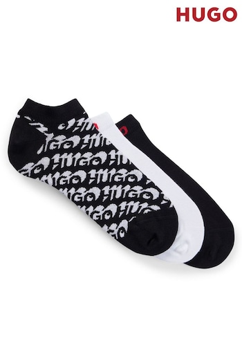 HUGO Three-Pack Of Cotton-Blend Ankle Black Socks With Logos (B49484) | £18