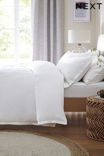 White Waffle Duvet Cover and Pillowcase Set (B49493) | £32 - £65