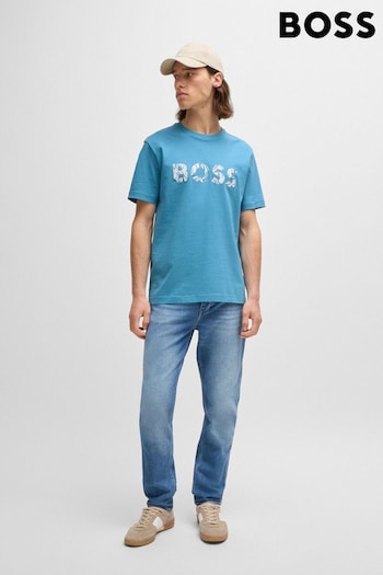 BOSS Blue Cotton-Jersey T-Shirt With Logo Print (B49575) | £59