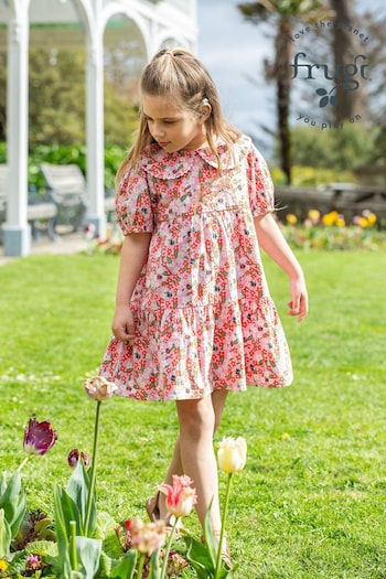 Frugi Pink Floral Seersucker Short Sleeve Dress (B49584) | £38 - £40