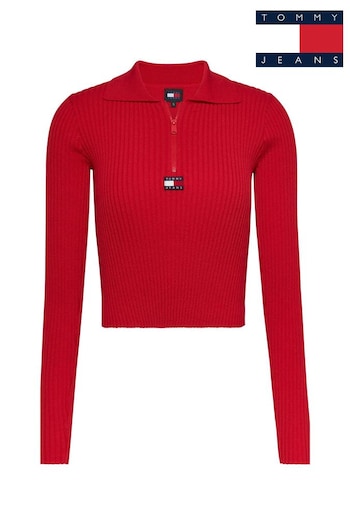 Tommy Jeans Red Half Zip Thru Jumper (B49671) | £70