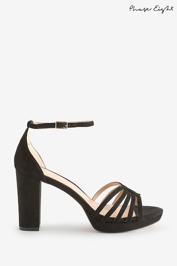 Phase Eight Suede Strappy Platform Black Shoes (B49681) | £109