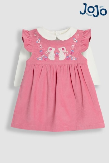 JoJo Maman Bébé Rose Pink Mouse Cord Embroidered Baby Dress & Body Set (B49685) | £32