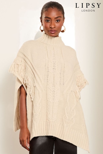 Lipsy Cream Cosy Knitted Tassel Poncho (B49773) | £32