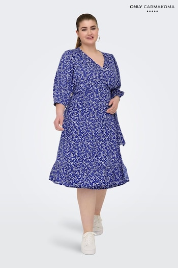 ONLY Curve Blue Polka Dot Print Midi Wrap Dress (B49780) | £28
