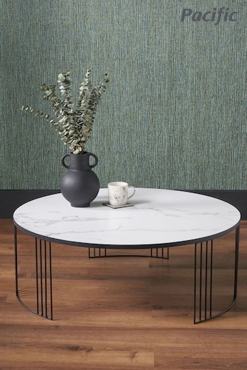 Pacific White and Black Marble Veneer Round Coffee Table (B49821) | £180