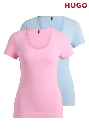 HUGO Pink/Blue Stretch Cotton Underwear T-Shirts 2 Pack (B49942) | £42