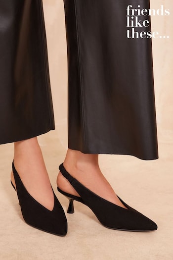 Friends Like These Black Pointed Toe High Vamp Slingback Low Heel Court Shoes (B50048) | £38