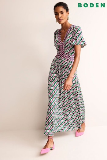 Boden Multi Flutter Jersey Maxi nera Dress (B50191) | £110