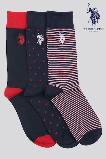 U.S. Polo Assn. Mens Blue Branded Smart Socks 3 Pack (B50201) | £20