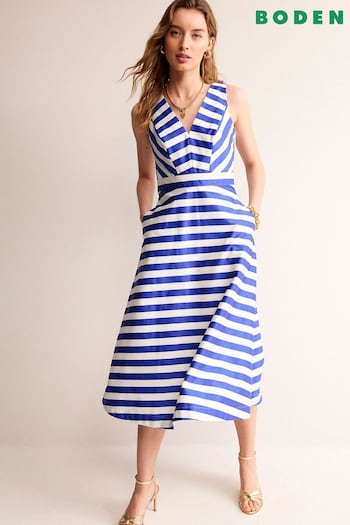 Boden Blue Panelled Stripe Bodice Midi Dress (B50332) | £125