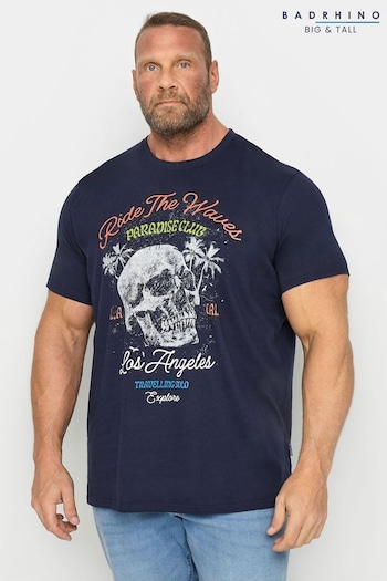 BadRhino Big & Tall Blue Ride The Wave Skull T-Shirt (B50495) | £19