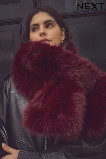 Burgundy Red Faux Fur Scarf (B50624) | £34