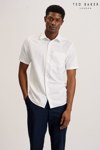 Ted Baker White Palomas Short Sleeve Linen Cotton Shirt (B50627) | £85