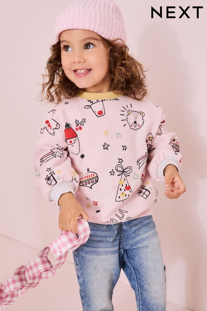 Girls Pink Christmas Jumpers Next UK