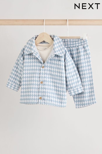 Blue Harlequin Baby Shirt And Trousers 100% Cotton Set 3 Piece (0mths-2yrs) (B50746) | £24 - £26