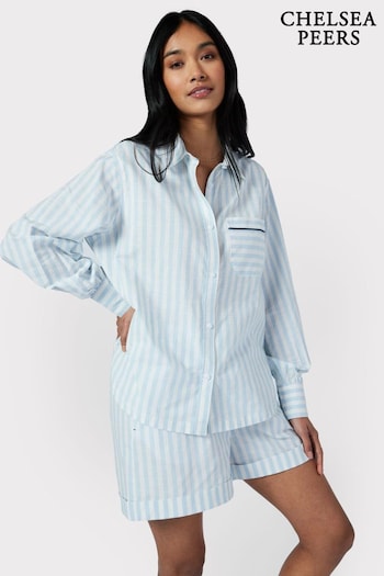 Chelsea Peers Blue Poplin Stripe Long Sleeve Pyjama Shirt (B50797) | £35