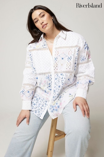 River Island Cream Plus Patchwork Lace Shirt (B50811) | £45