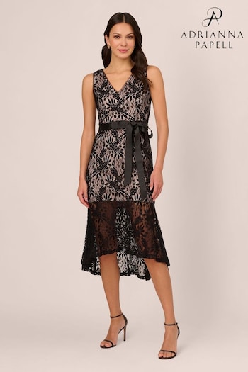 Adrianna Papell Lace Midi Flounce Black Dress (B50885) | £169