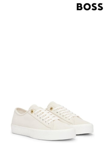 BOSS White Suede Lace Up Trainers With Branded Eyelets (B50897) | £169