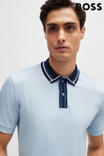 BOSS Blue Contrast Collar Slim Fit Polo Shirt (B50898) | £99