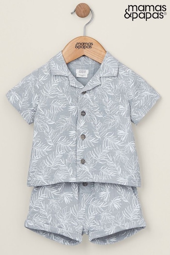 Mamas & Papas Blue Palm Print Shirt And Shorts Set 2 Piece (B51002) | £29