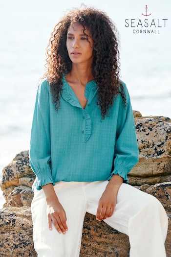 Seasalt Cornwall Green Feather Star Checked Top (B51093) | £60
