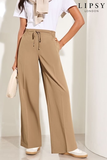 Lipsy Brown Wide Leg Split Hem Jogger trousers thigh-length (B51125) | £38