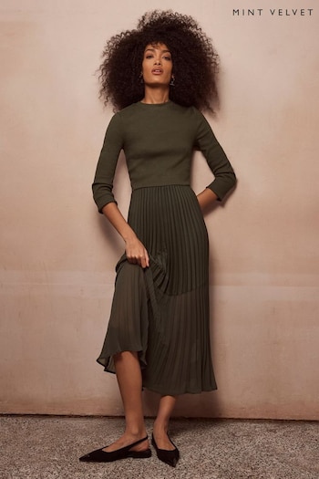 Mint Velvet Green Jersey Pleat Midi Dress (B51291) | £119