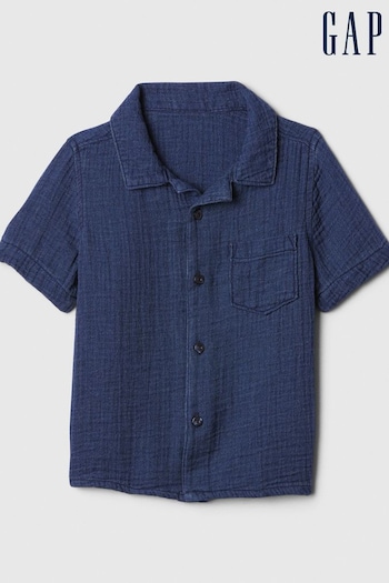 Gap Blue Crinkle Cotton Short Sleeve Baby Shirt (Newborn-5yrs) (B51297) | £15