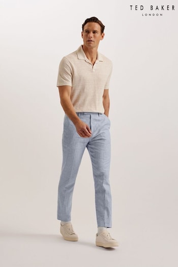 Ted Baker Blue Slim Damaskt Cotton Linen Trousers (B51352) | £100