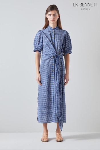 LK Bennett Soleil Seersucker Check Cotton Rich Dress (B51356) | £279