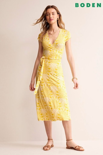 Boden Yellow Joanna Cap Sleeve Wrap Nostran Dress (B51382) | £90