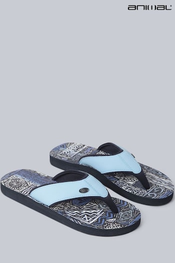 Animal Pale Blue Swish Printed Flip Flops (B51399) | £22