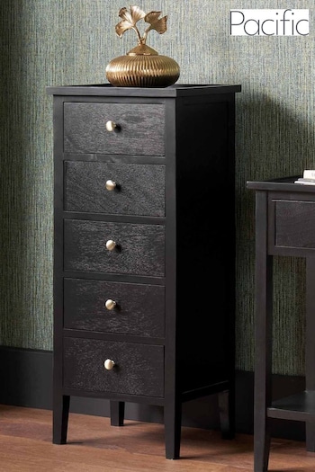 Pacific Satin Black Chelmsford Pine Wood 5 Drawer Tall Boy (B51434) | £230