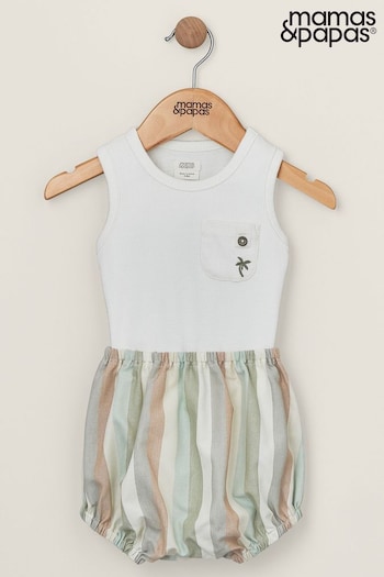 Mamas & Papas White Bodysuit And Stripe Shorts Set 2 Piece (B51560) | £22