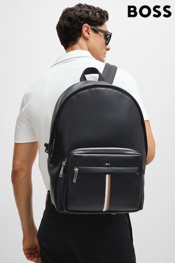 BOSS Black Faux-Leather Backpack With Signature Stripe (B51709) | £229