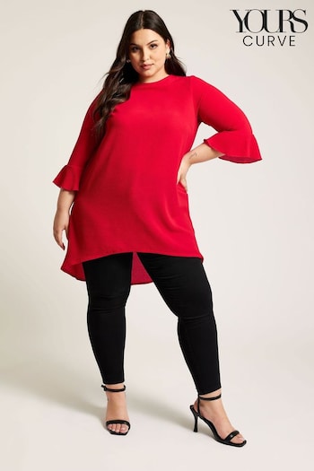 Yours Curve Red Flute Sleeve Tunic (B51727) | £32