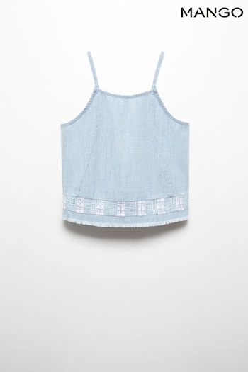 Mango Blue Embroidered fringed top (B51770) | £20