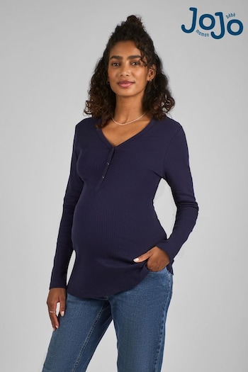 JoJo Maman Bébé Navy Popper Front Jersey Maternity Top (B51937) | £27