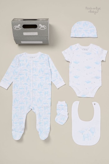 Rock-A-Bye Baby Boutique Blue Printed All in One Cotton 5-Piece Baby Gift Set (B52027) | £25