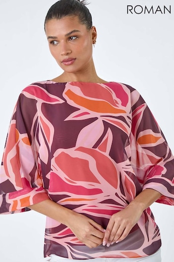 Roman Red Floral Print Overlay Top (B52121) | £42